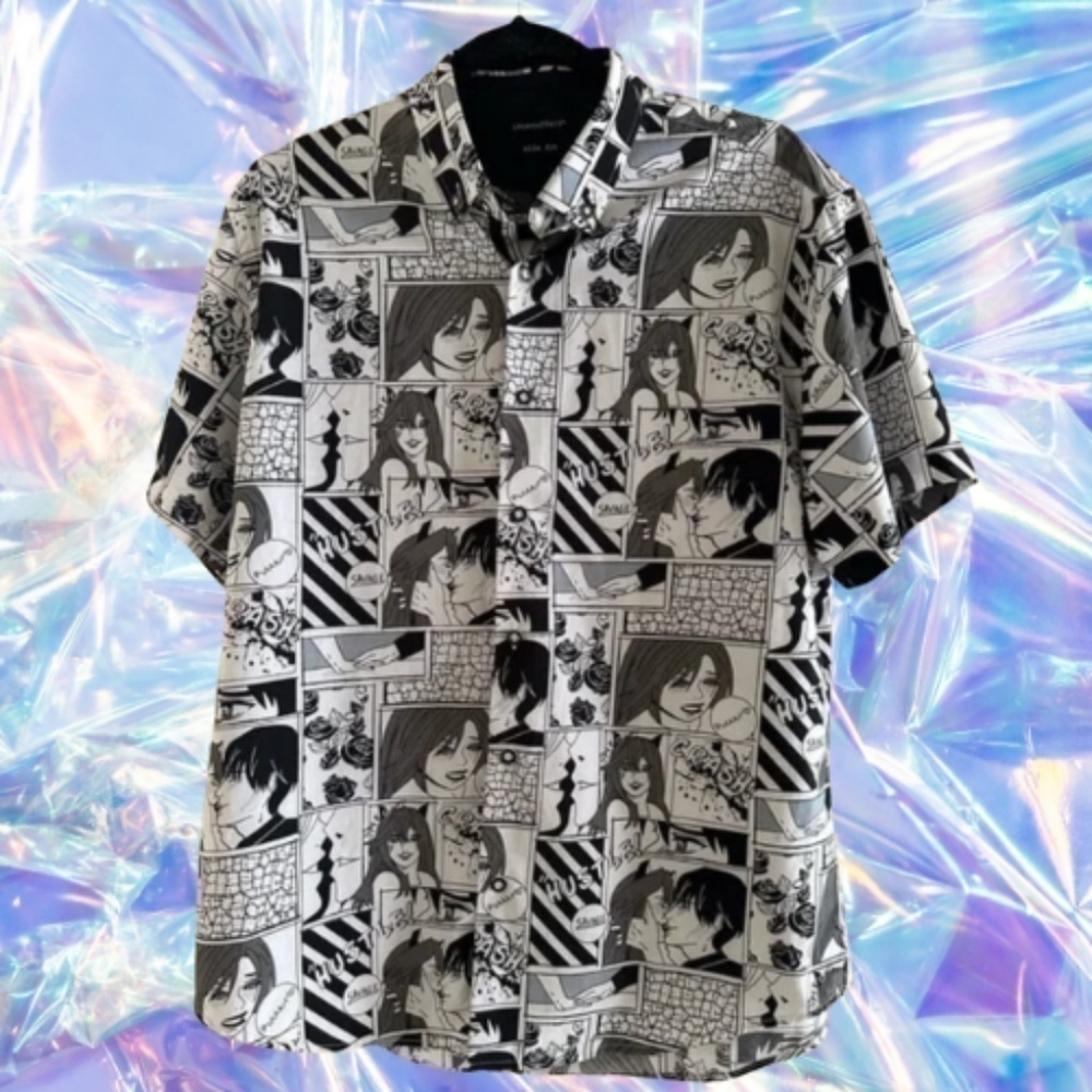 Interaffairs Slim Fit Comic/Anime Button Down Shi… - image 1